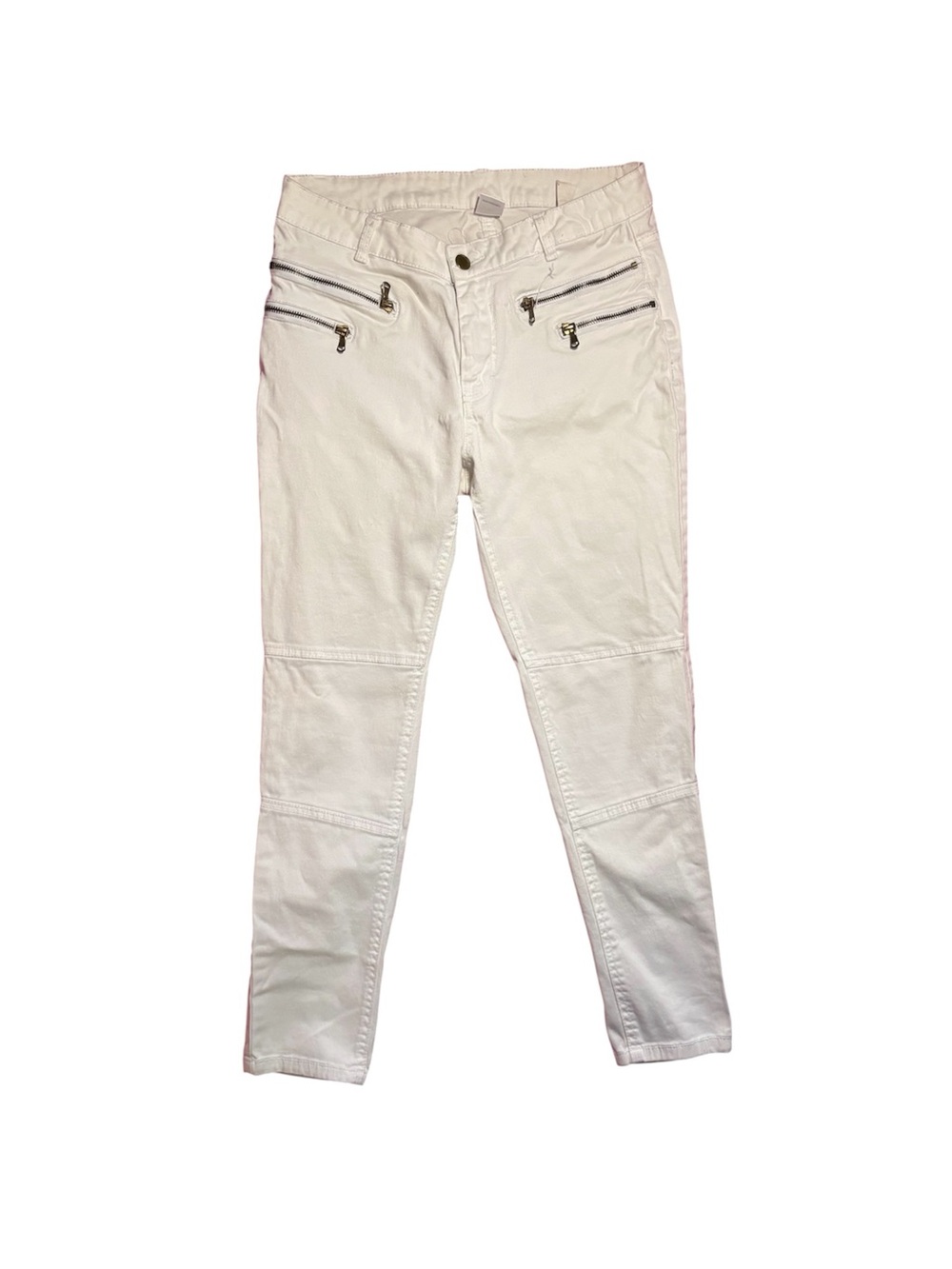 Women's White Slim Zip-Pocket Y2K low rise pants